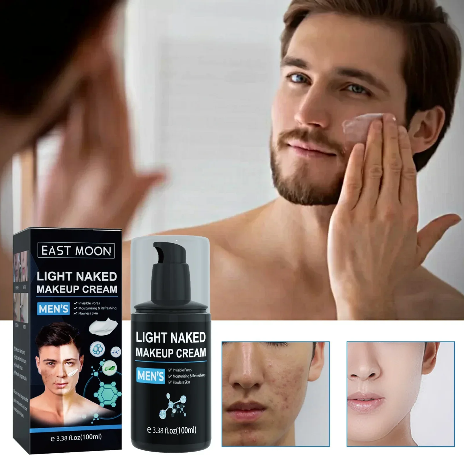 

Men's Skin Cream Natural concealer Acne Print Brightening Skin Lazy Skin Mask Moisturizing BB Cream