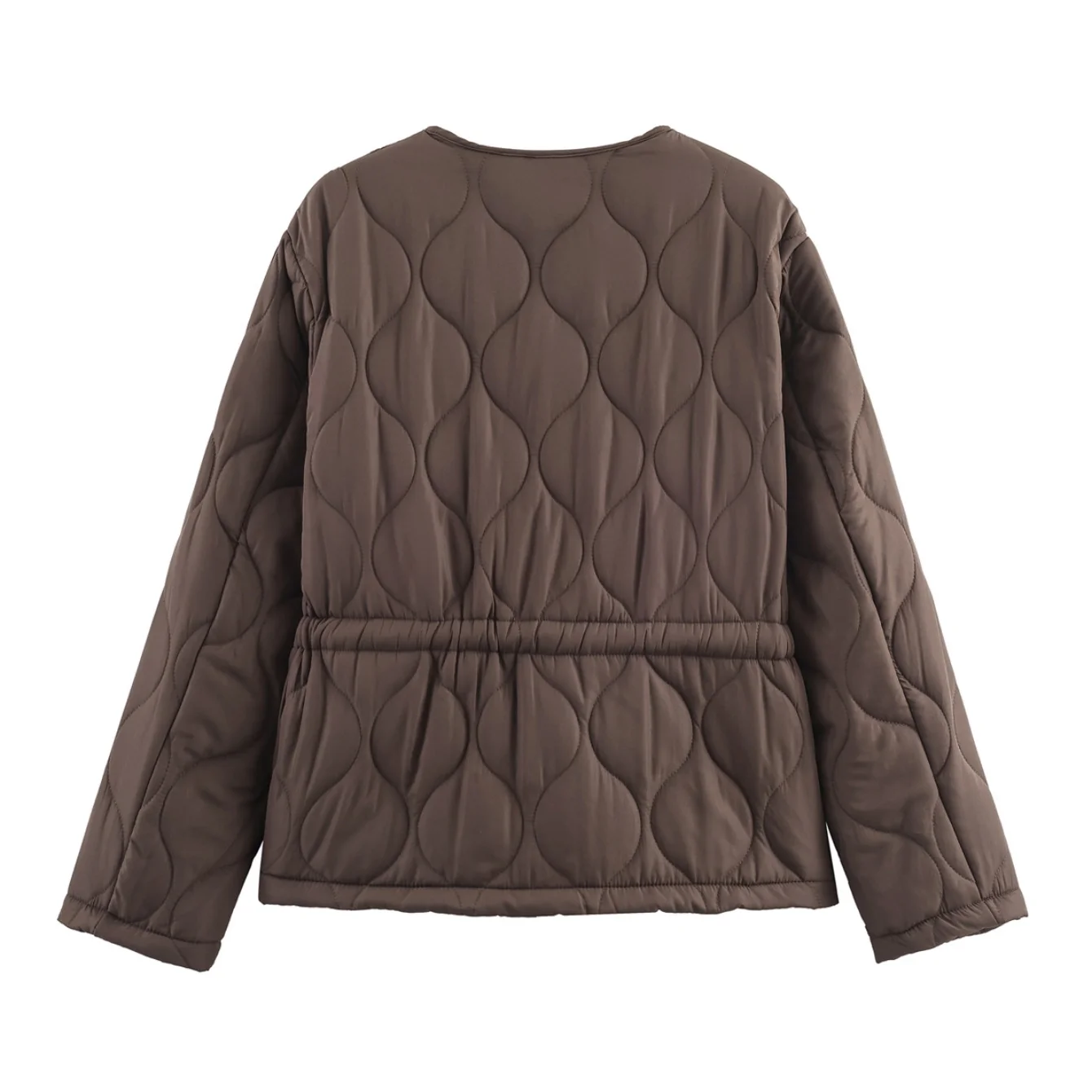 Women Winter Quilted Short Jacket Coat Female Vintage O-Neck Long Sleeved Zipper Jacket With Waist Drawstring Design Slim Outwea