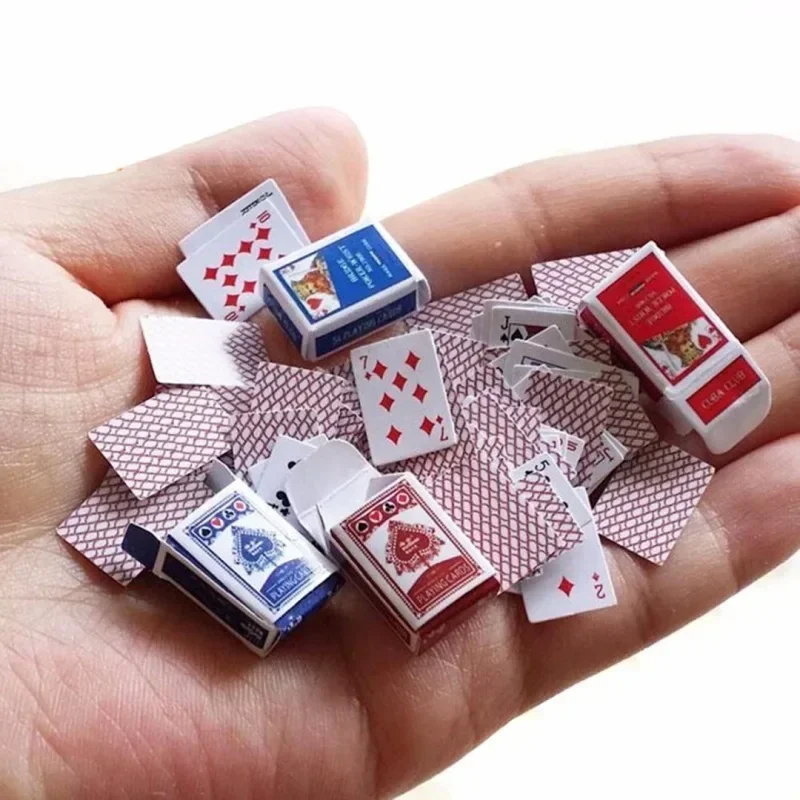 1 Set 1:12 Cute Miniature Dollhouse Cute Mini Poker Playing Cards Style Random Mini Poker For Dollhouse playing cards