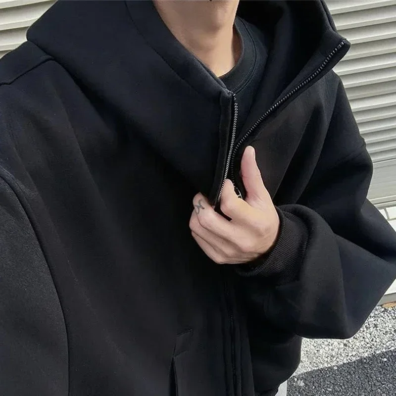 Men's Zipper Long Sleeve Turtleneck Hoodies Spring High Street Fashion Hooded Sweatshirts Y2K Vintage Casual Jackets