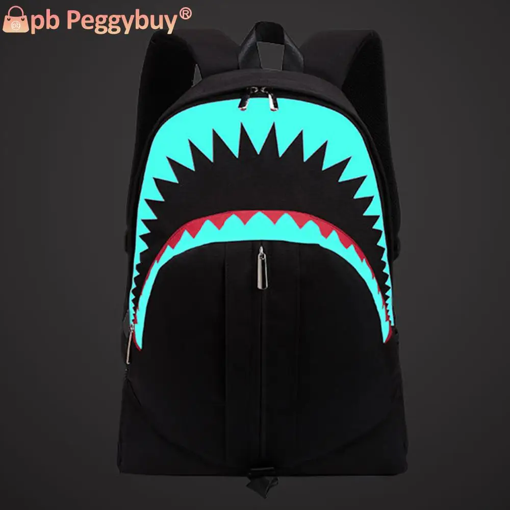 Shark Mouth School Backpack-USB Charging Night Luminous Laptop Rucksack Bag