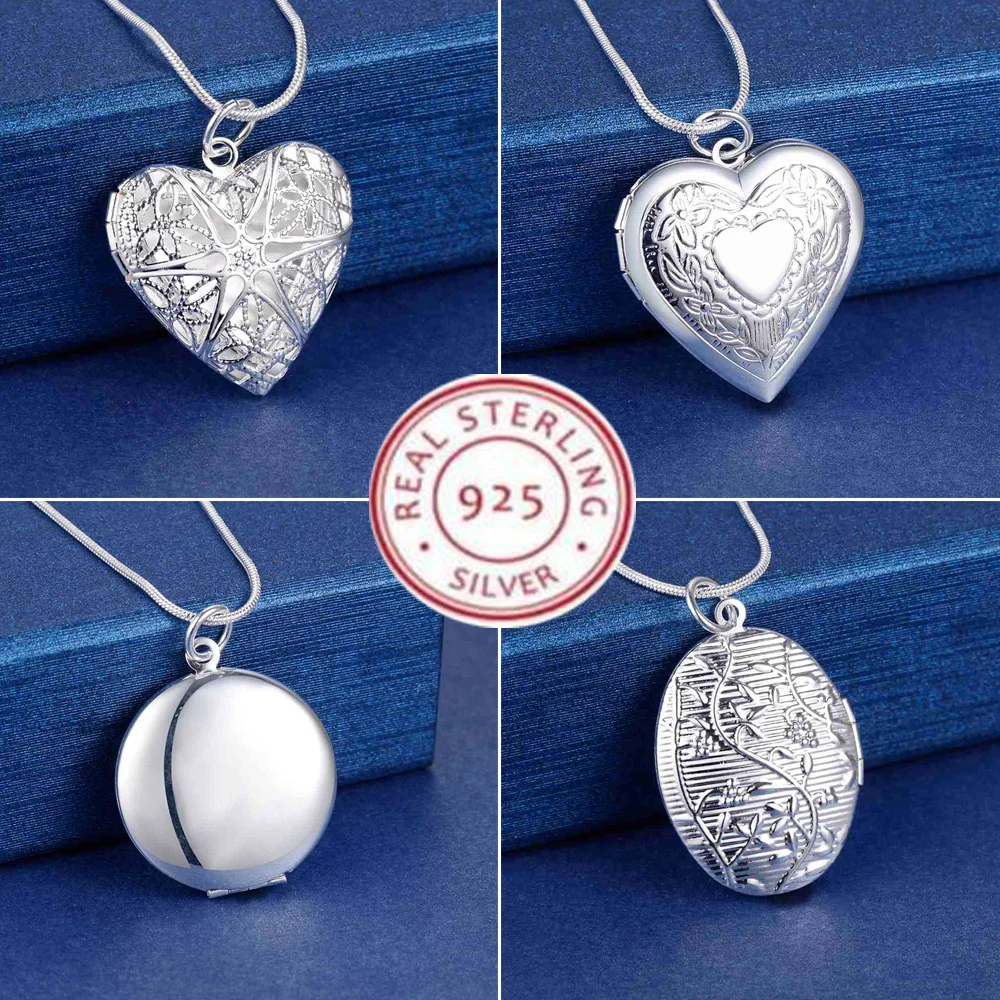 Silver Necklace 925 Sterling Silver Necklace Pendant Picture Frame Necklaces For Woman Wedding Engagement Fashion Jewelry Party