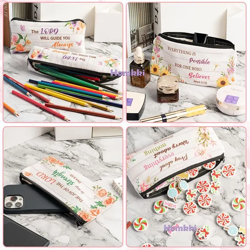 Pencil Case Creative Bible Verse Pencil Pouch Fold Canvas Storage Bag Large  Capacity Pen Box Back to School Stationery Supplies