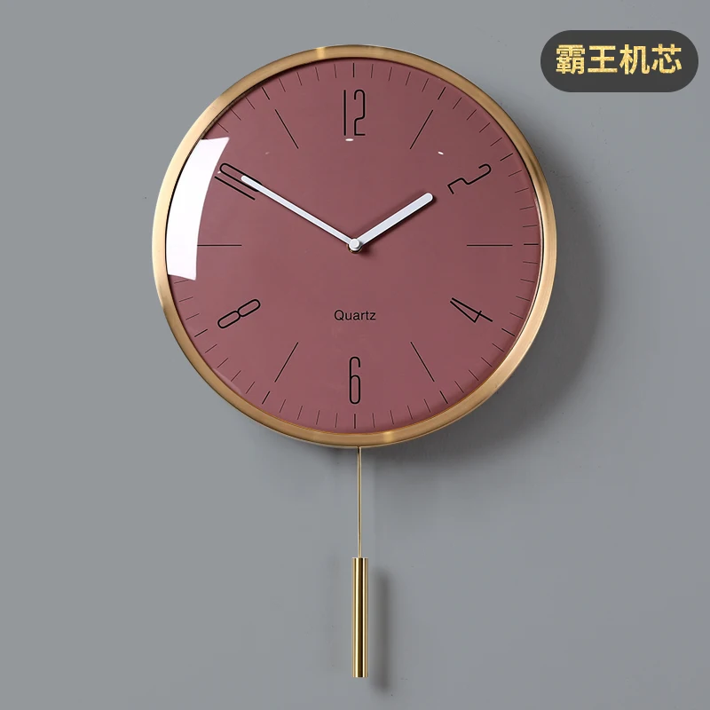 Gold Pendulum Metal Wall Clock Color:Pink;Sheet Size:38X90CM