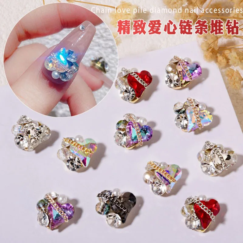

Nail Art DIY Pile Crystal Solid Metal ChainShape Crystal Glass Stones Sliver Base Cup Chain Rim Rhinestones
