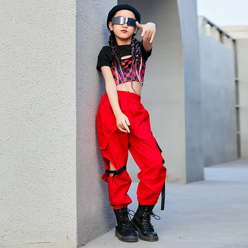 

Dancer Outfit Girls Hip Hop Street Clothes Performance Costume Cheerleader Costume Festival Outfit Crop Tops Cargo Pants DL9388
