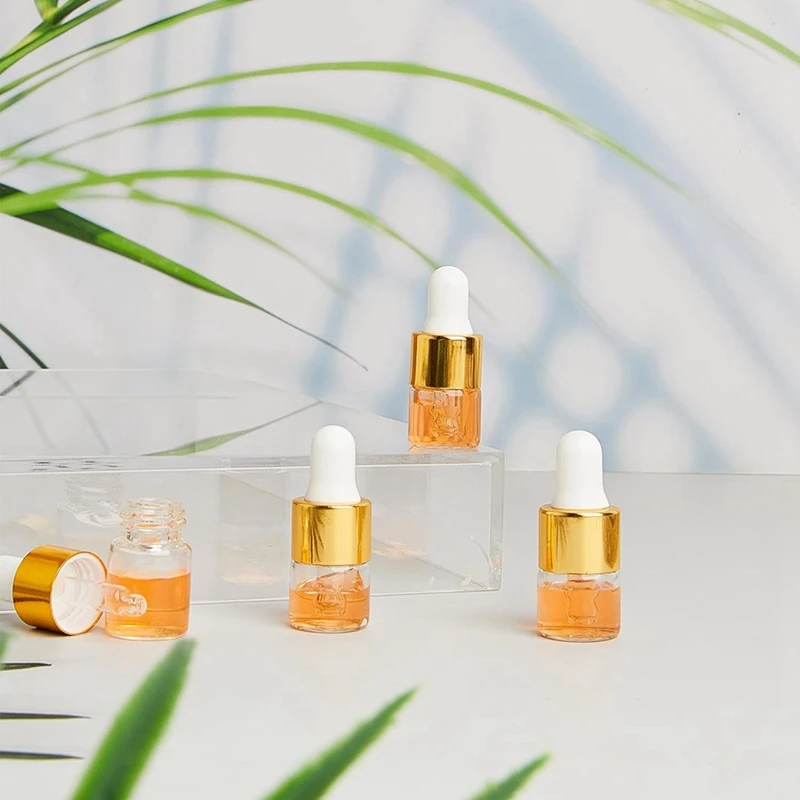 100Pcs Mini Glass Dropper Bottle Bulk Clear Essential Oil Dropper Bottles Small Glass Dropping Sample Containers 1 Ml 5