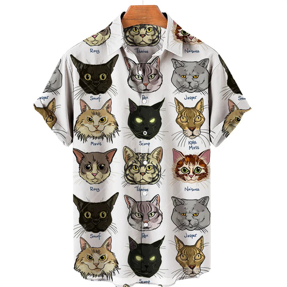 2023 men's shirt animal cat print shirt pattern T shirt fashion short sleeved Harajuku shirt
