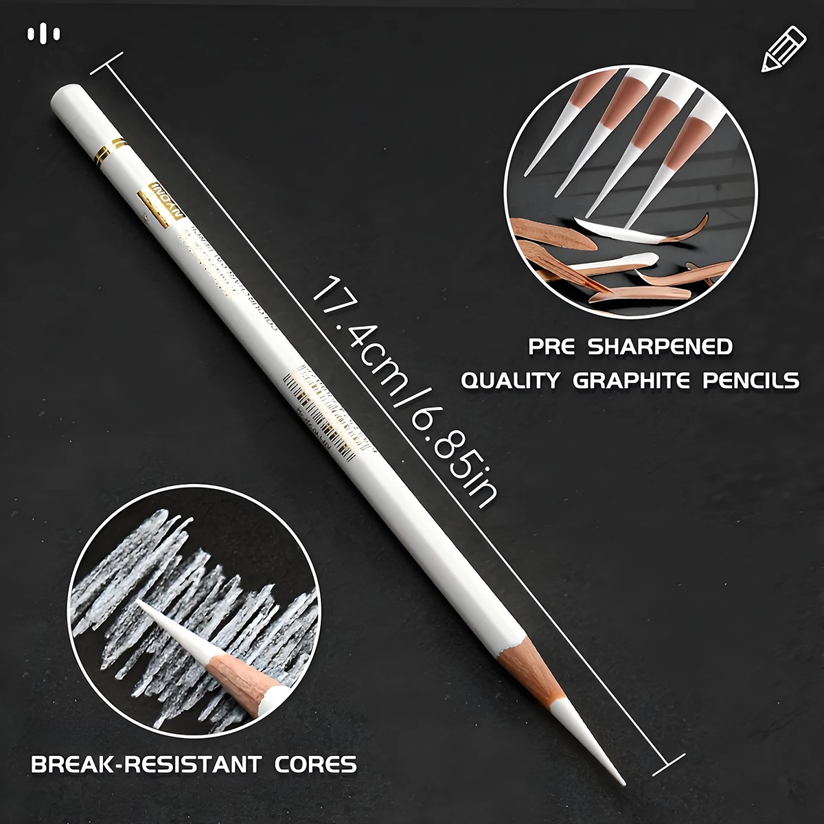 NYONI Professional Black White Brown Deep Brown Charcoal Pencils Drawing Set Sketch Soft Carbon Pens For Highlight 8pcs