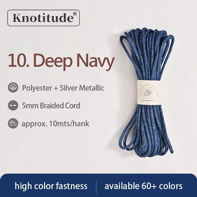 Silver Glossy Polyester Braid Rope with Shiny Lurex Metallic Finish - Ideal for DIY Jewelry Projects, 5mm x 10m