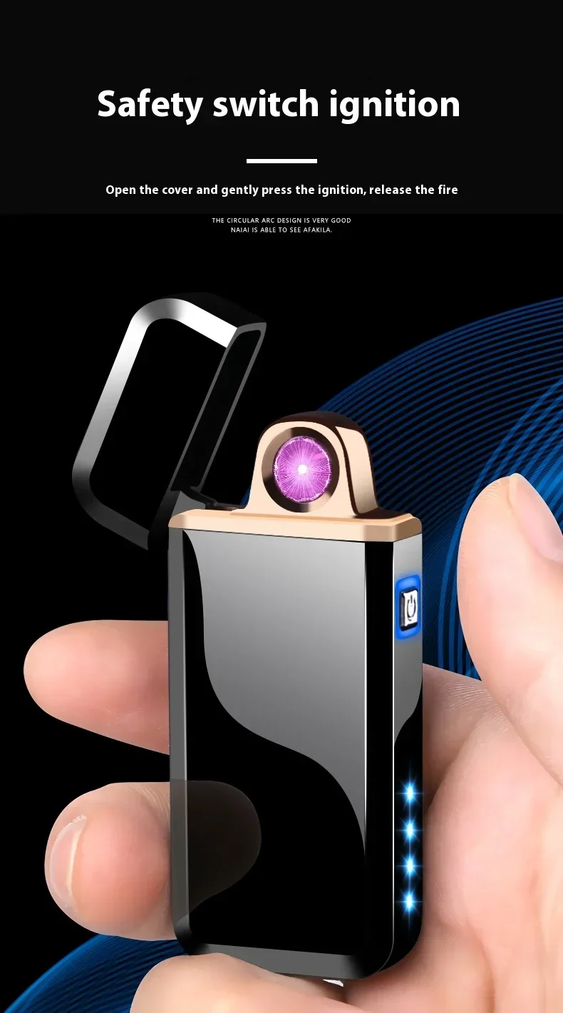 Description Picture 4 of itemNew Laser Induction Electric Double Arc USB Lighter Outdoor Windproof Metal Pulse Plasma Lighter LED Power Display Men's Gift
