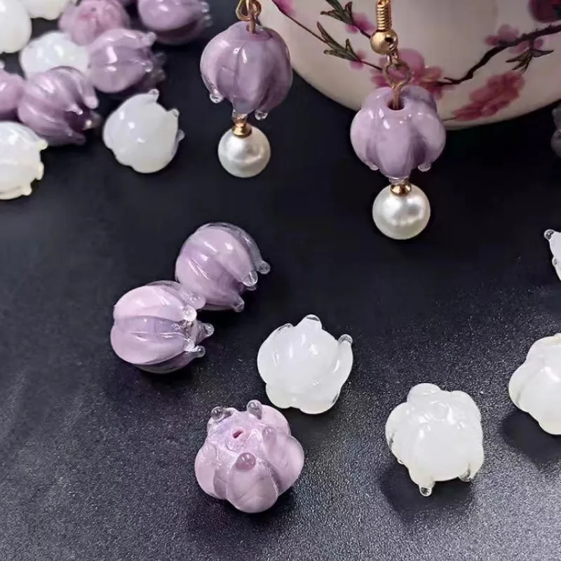 

10/12pcs 9 Color Glass Bell Flower Beads DIY Earrings Bracelet Accessory Lampwork Piercing Beads Bell Orchid Bead String Jewerly
