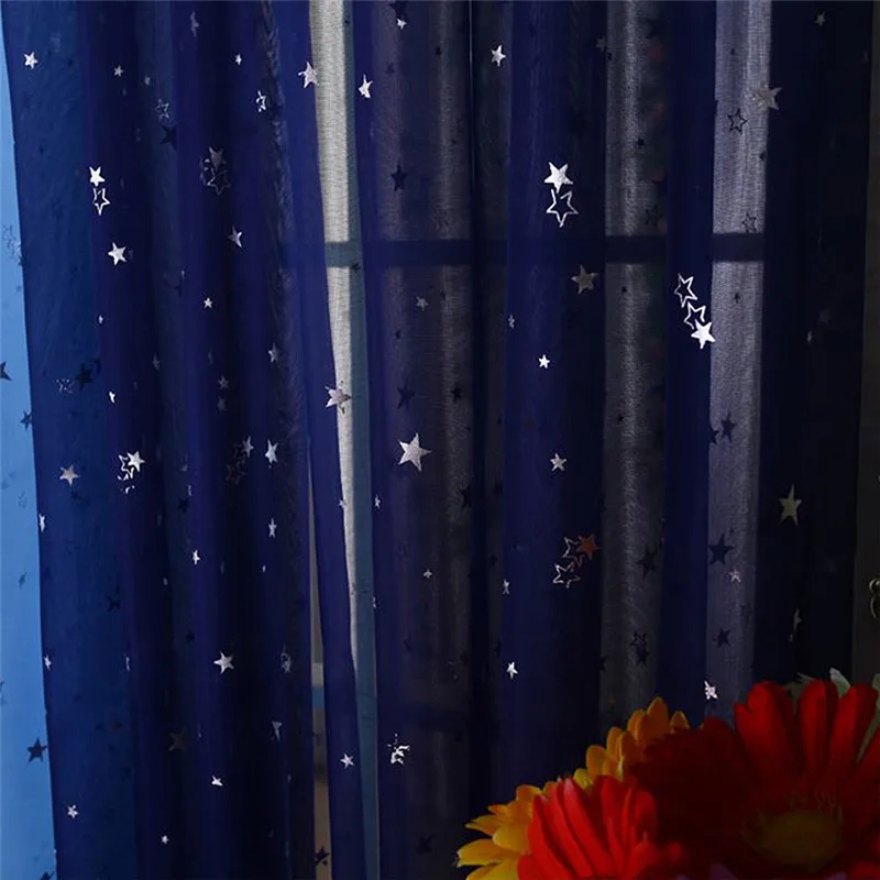 Window Curtains Shine Star Kids White TulleCurtain For Living Room Kitchen Blue Pink Yarn Curtains For Bedroom Child Green Cortinas Decor