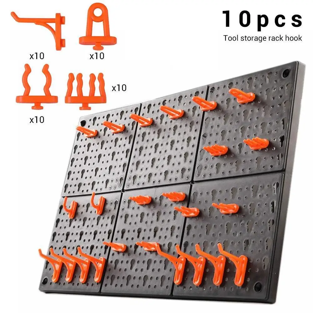 Wall Mounted Hook Rack 10Pcs Hardware Tools Hook Plastic Wall-Mounted Hanging Plate Hole Plate Hook Parts Storage Box Garage Unit Shelf Tool Holder