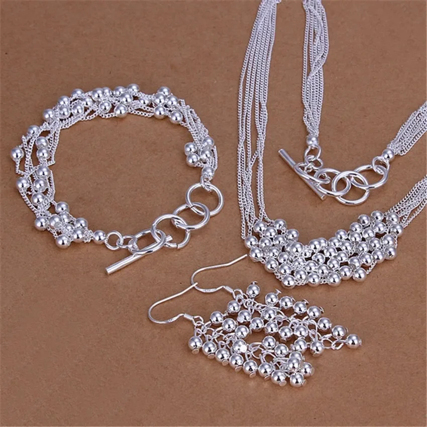 

Hot new 925 Sterling Silver Grape beads Bracelet necklace earrings Jewelry set for women Fashion Party Christmas Gifts