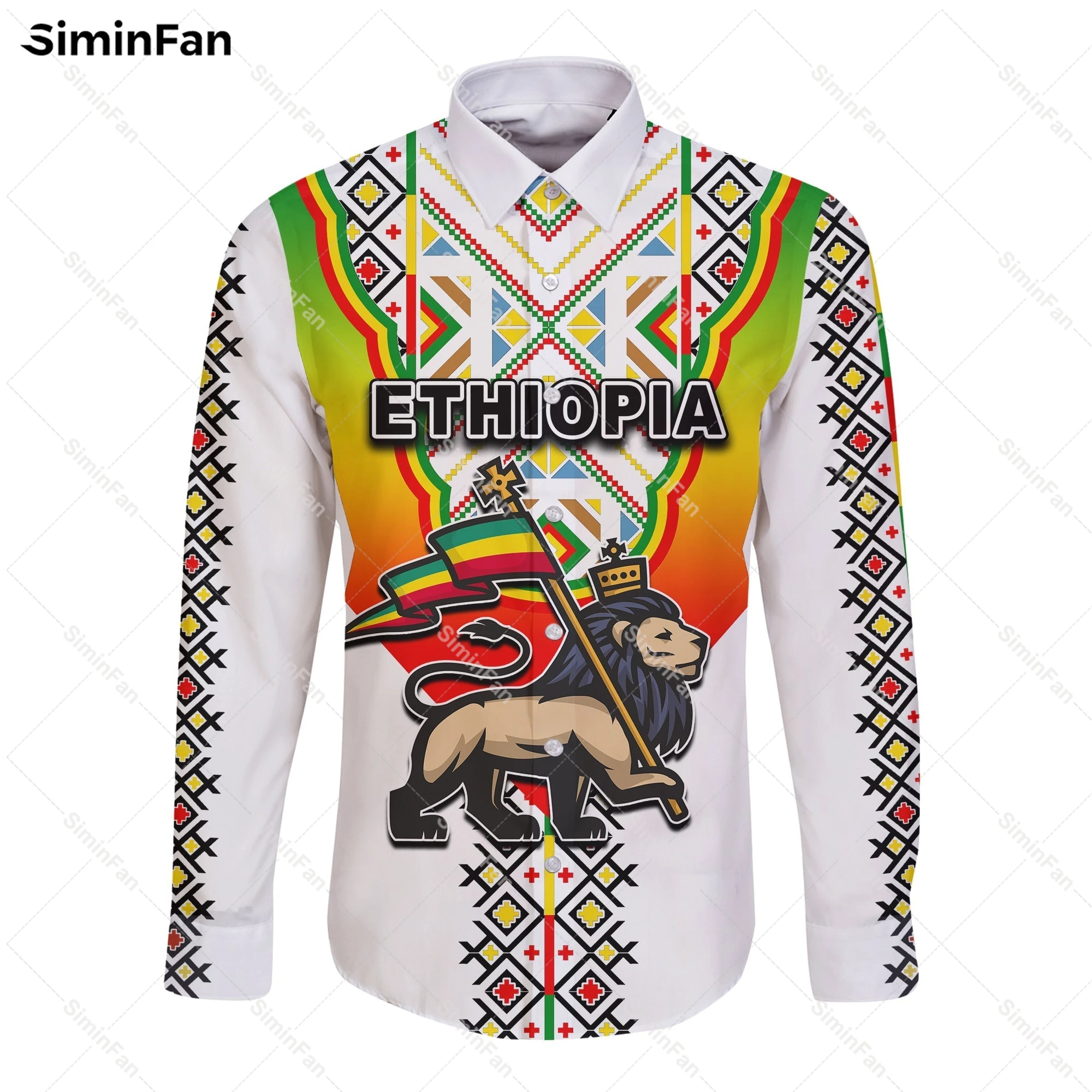 

Ethiopia Lion Retro 3D All Over Printed Men Hawaii Long Sleeve Shirts Male Female Blouses Unisex Spring Clothes Cuban Collar Top