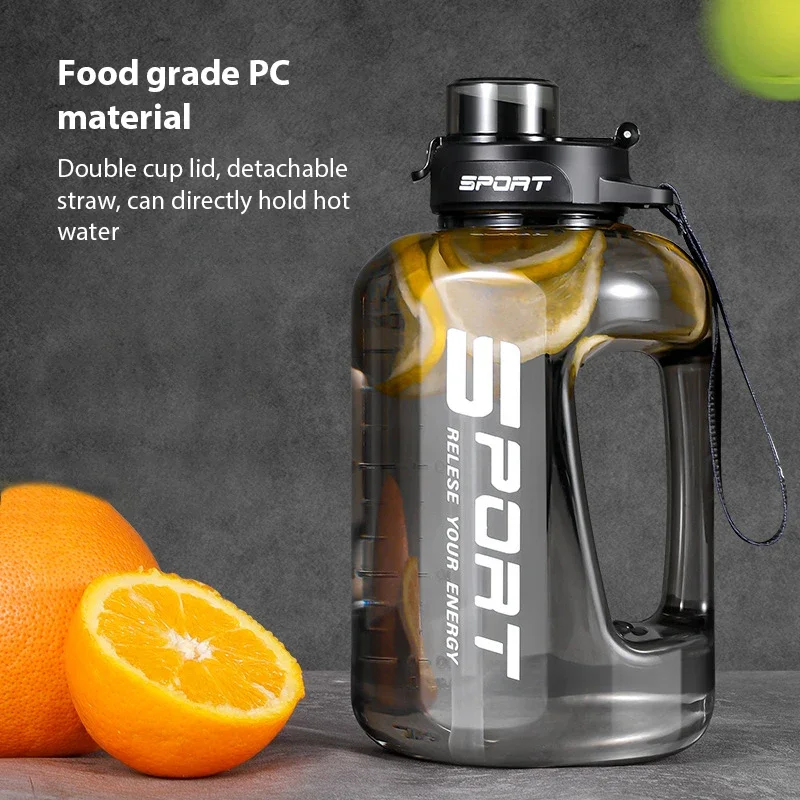 1.2L/2.5L Large-Capacity Sports Water Bottle Straw Pot Belly Cup Ton Ton Bucket Students Plastic Space 1 2 Liters Keeps Col
