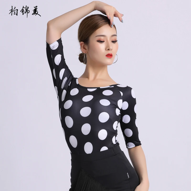 Latin dance shirt female adult new round neck national standard modern dance performance practice clothes competition danc dance shirts