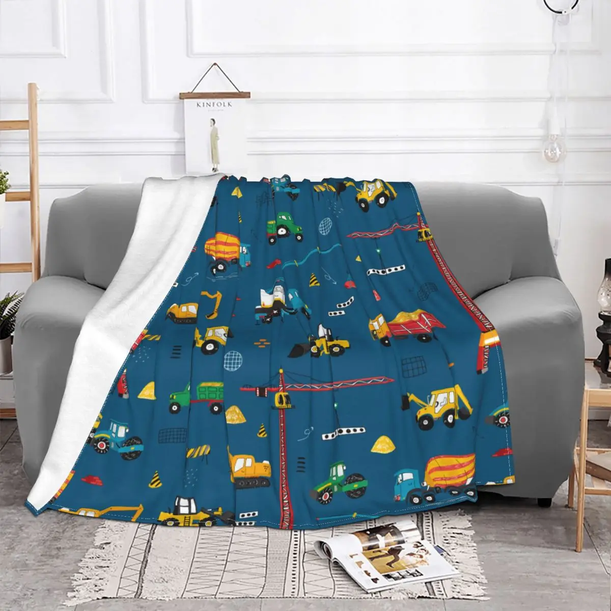 

Construction Cartoon Truck Excavator Blankets Flannel Printed Child Car Anime Plaid Warm Throw Blankets Bedding Travel Bedspread