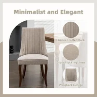Dining Chairs Set of 6, Linen Channel Tufted Kitchen Dining Room Chair with Curved Wood Legs, Fabric Upholstered Dining Chairs 2