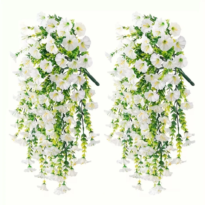 2pcs UV-Resistant Artificial Morning Glory & Eucalyptus Hanging Decor - Perfect for Home, Garden, Weddings | Versatile Outdoor