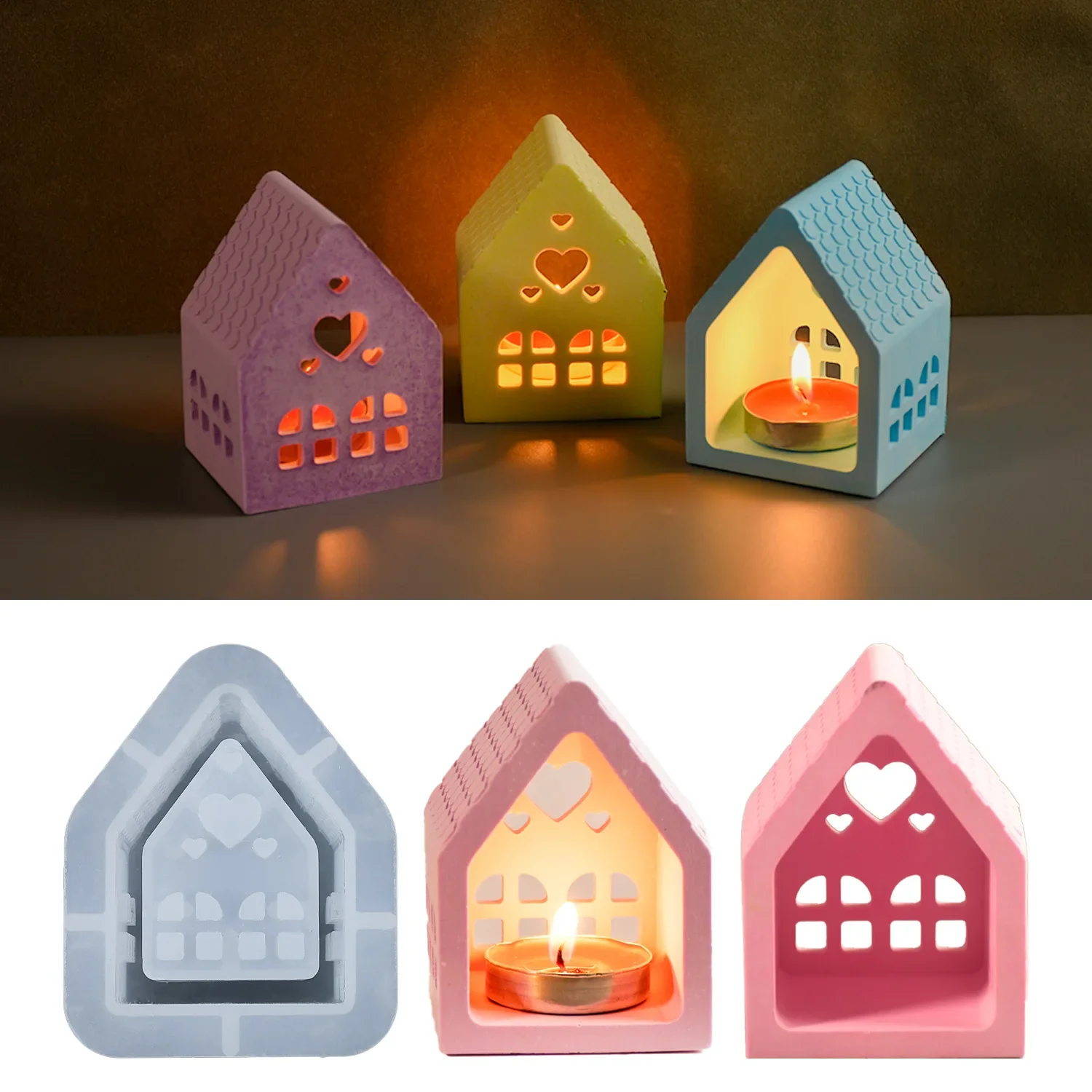Silicone mold Love House Candlestick Silicone Mold Gypsum Candle Decoration Mold Mini Houses Plaster Concrete Mould Small House Silicone Molds