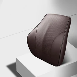 Luxurious 3D Nappa Leather Memory Foam Neck Rest Pillow for Ultimate Comfort and Pain Relief (Brown Waist)