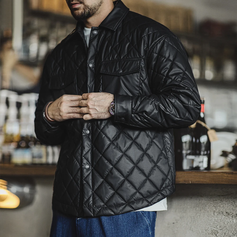 Maden Retro Quilted Diamond Grid Jacket Loose Fit Cotton-padded Coat Collar Warm Versatile Men's Outerwear Autumn and Winter Cotton Jacket