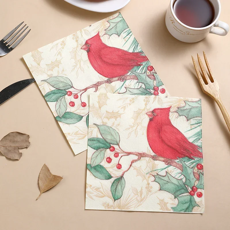 10/20pcs 33cm 2-Ply Christmas Printed Napkins Botanical Flowers & Birds Series Kitchen Table Decoration Square Napkins