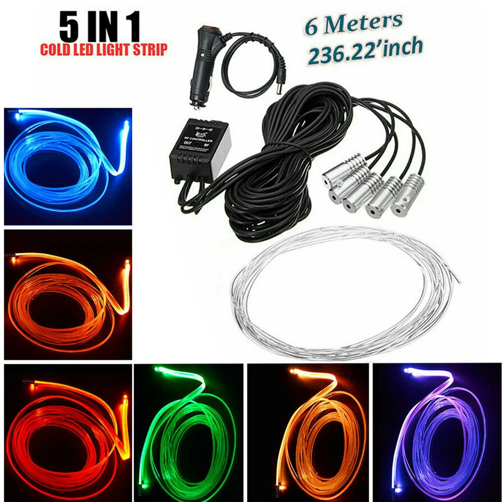 6M RGB LED Car Interior Fiber Optic Neon EL Wire Strip Atmosphere Light