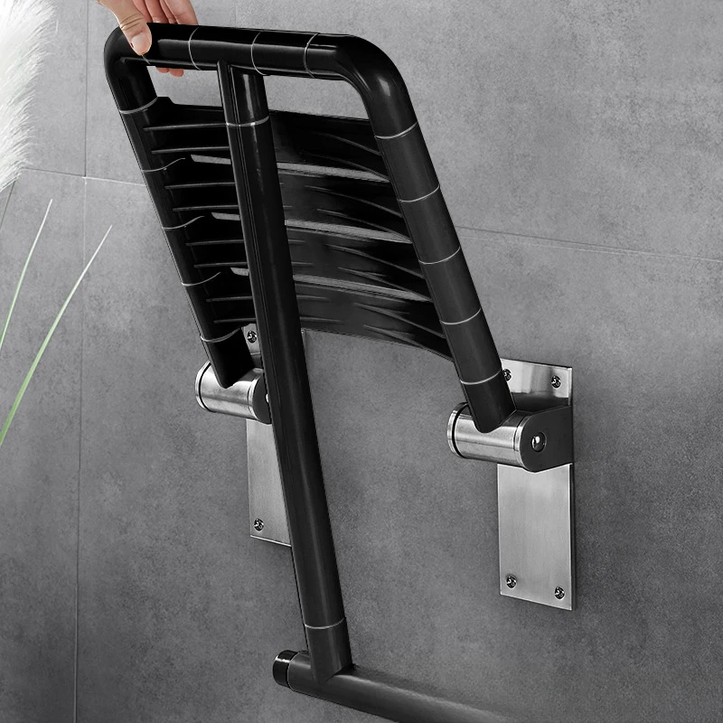 Bathroom Wall Mounted Folding Chairs Disabled Bath Seat Chair,Special Shower Chair for The Elderly Black Non-slip Shower Bench 4