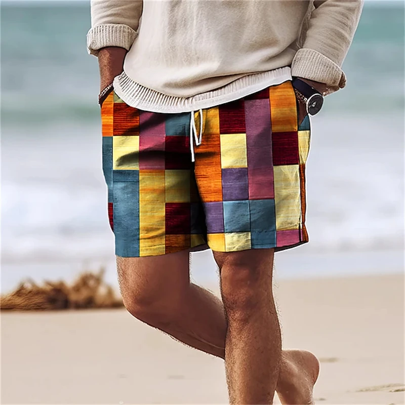 Classic Plaid Checkered 3D Print Mens Board Shorts Summer Gym Fitness Sports Short Pants Comfort Hawaii Swim Trunks Beach Shorts 6