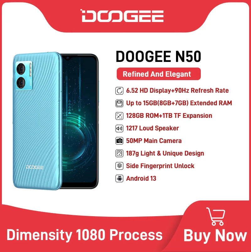 Doogee N50 Fairy Pink 128GB 8GB RAM Gsm Unlocked Phone Unisoc T606 50MP  Display 6.52-inch Chipset Unisoc T606 Front Camera 8MP Rear Camera 50MP+2MP  RAM 8GB Storage 128GB Battery Type Li-Po 4200