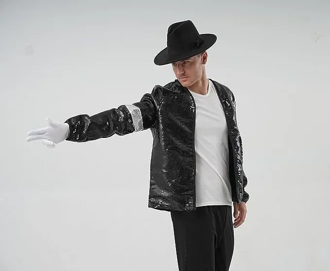 Michael Jackson Dance Black Sequined Suit Performance Show Costume for Kids Adults Jacket Pants At Gloves Glasses Socks Costumes