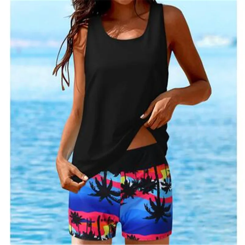 2023Women Tankini Swimsuits Printed 3 Piece Bathing Suits Swim Tank Top With Boy Shorts Swimwear
