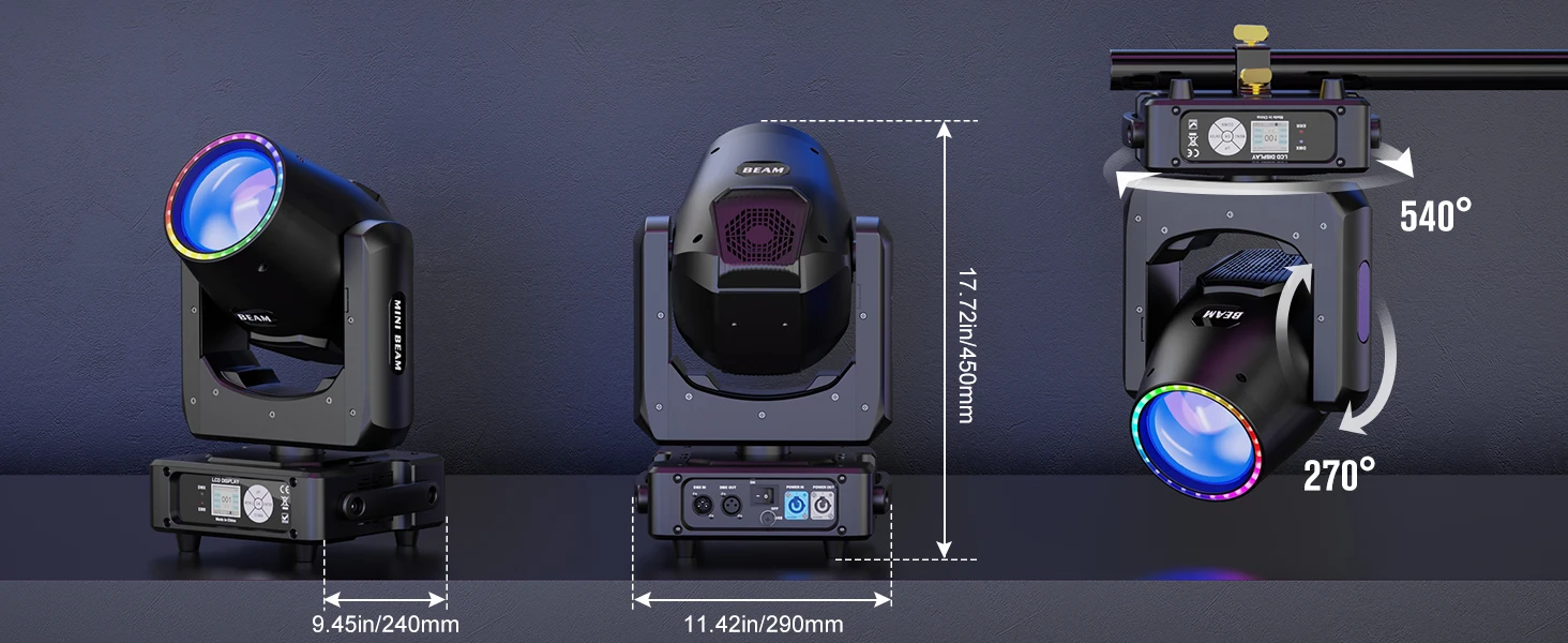 Yiflamefly Mini 230W Beam Moving Head Lights mit Ring RGBW 14 Gobos 13 Farben 18CH Regenbogeneffekt DMX Bühnenbeleuchtung für Party KTV – Detail 7