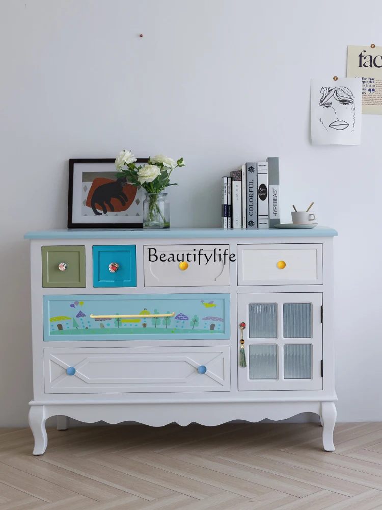 

Solid Wood Painted Decorative Cabinet Bedroom Storage Living Room French Storage Hallway Side Cabinet