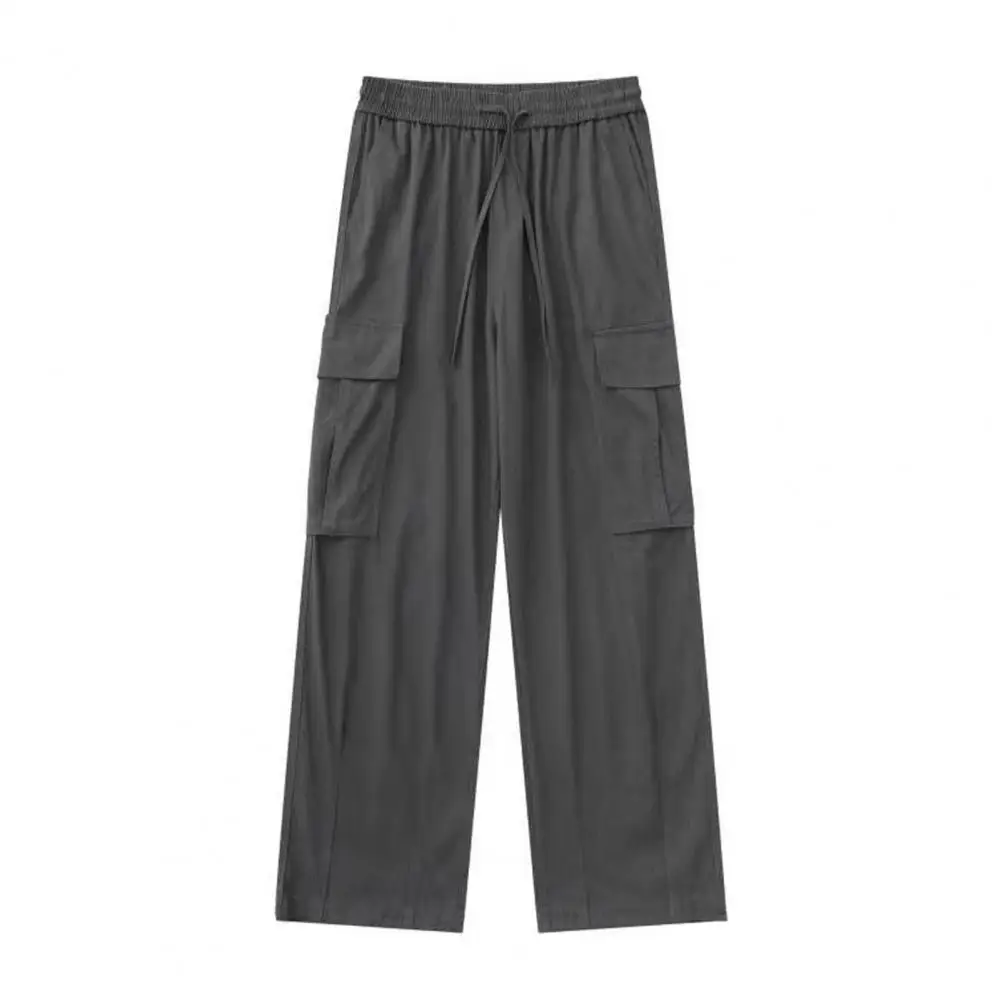

Брюки-карго мужские с эластичным поясом, свободные штаны с широкими штанинами, много карманов, прямые длинные брюки с глубоким шаговым швом в стиле ретро