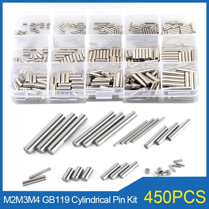 450 ชิ้น/เซ็ตทรงกระบอก Pin M2 M3 M4 304 สแตนเลส DIN6325 ตําแหน่ง Dowel assortment Kit Solid กระบอก Pin Fastener ชุด 1