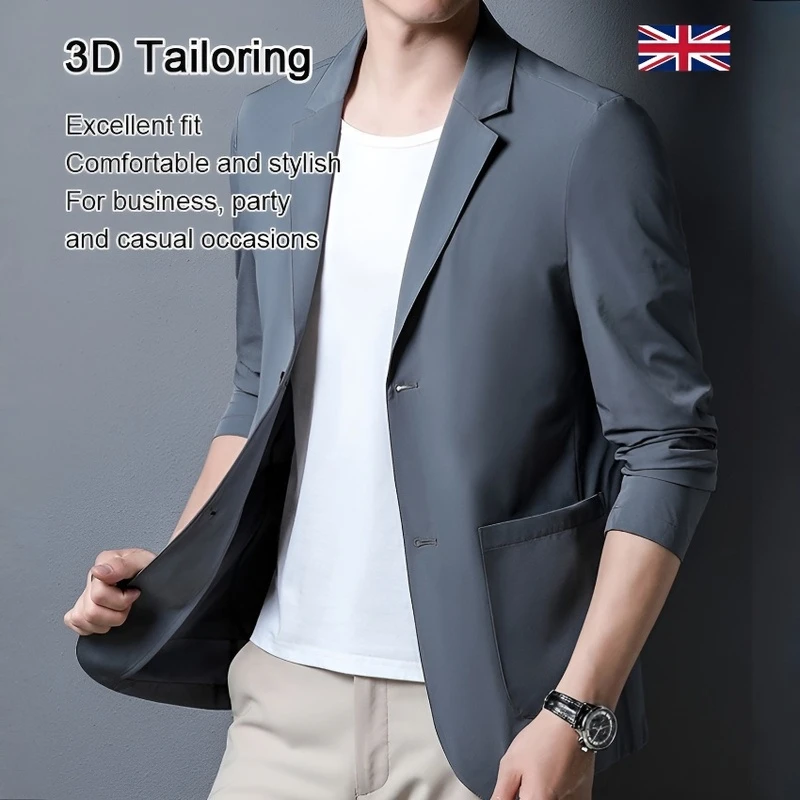 남성 블레이저 Men Blazers Slim Fit Double Buttons Business Jacket Lapel 3/4 Sleeves Commuting Suit Coat Solid Color Lapel Groom Coat men suit jacket