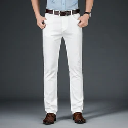 2022 ALL White Colors  Classic Elasticity Denim Trousers Male Brand Pants New Men's Straight Fit Pure Jeans Fashion Casual