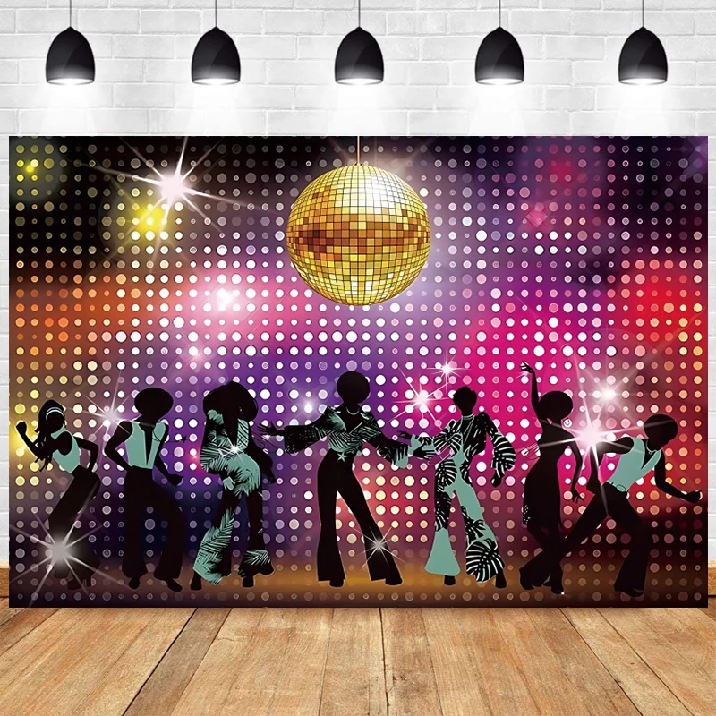 

Disco Ball Party Backdrop 80s 90s Music Stage Dance Happy Birthday Light Photograph Background Photo Banner Decoration Prop