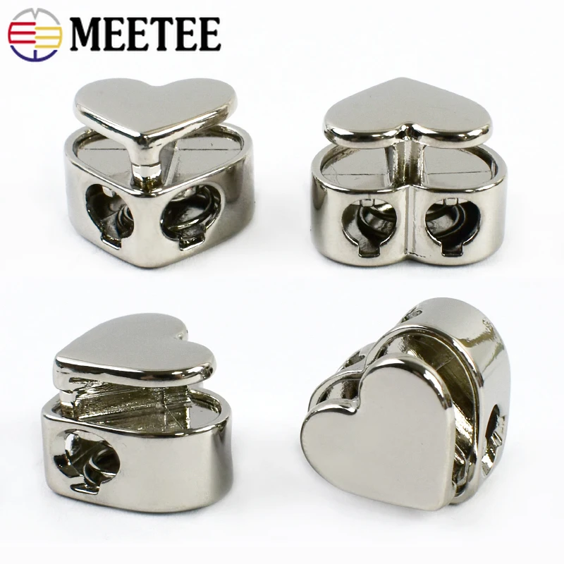 5/10/20Pcs 4mm 금속 코드 잠금 버클 하트 로프 스토퍼 의류 다운 재킷 모자 코드 끝 조정 잠금 장치 DIY 바느질 액세서리