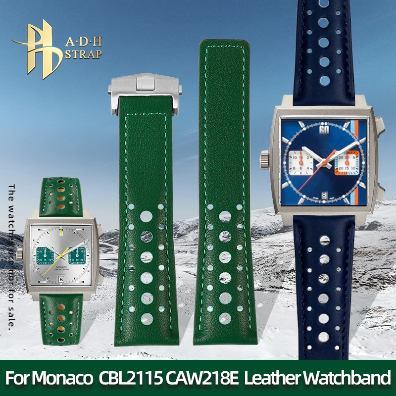 Men's Soft Genuine Cowhide Leather Watchband with Folding Buckle - 22mm, Compatible with Tag Heuer Monaco Series