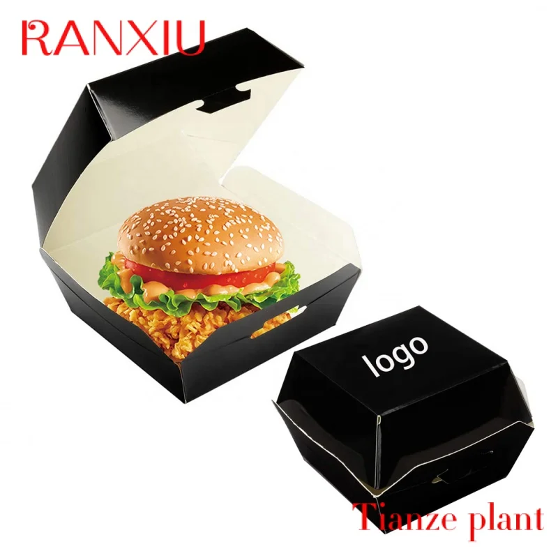 

Custom Custom brown black white Cardboard Papercorrugated Papier Clamshell Hamburger Fries delivery food Grade paper box packagi