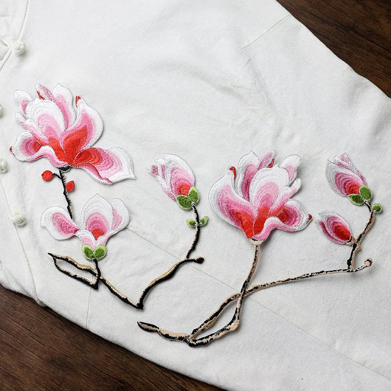 Magnolia Branch Stickerei Eisen auf Mode Patches, DIY Applique, Reparatur Loch Kleidung, Tasche Dekoration, kleiner Klebstoff, 1 Stück