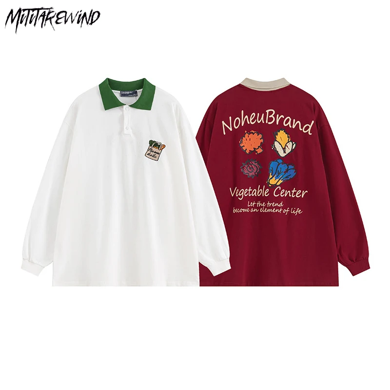 

Casual Graphic Polo Collar Sweatshirt Couple Vintage Streetwear American Casual Long Sleeve Hoodies Korean Fashion Clothes Tops