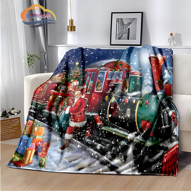 Merry Christmas Series  Santa Blanket Flannel Warmth Soft Plush Sofa Bed Throwing