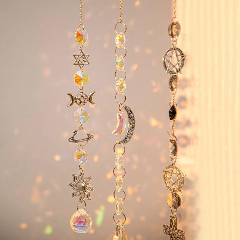 Crystal Wind Chimes sun catcher crystal pendant sun catchers Hanging Suncatcher Moon Catcher Pendants Sun-Shaped Hanging Rainbow Chaser Indoor Wall Garden Decoration
