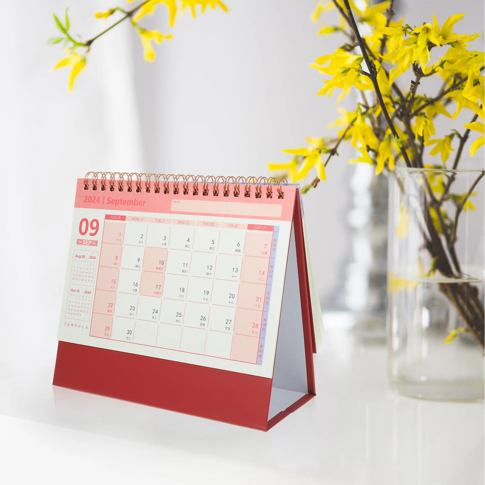 

2024 Desk Calendar Delicate Office Month Portable Decor Calendars Double Line Decorative Standing Paper Mini Student